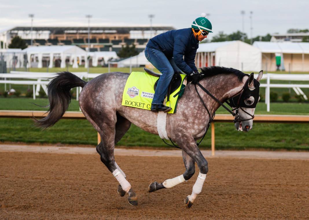 Kentucky Derby horse Rocket Can on the track on Sunday. April 23 2023 at Churchill Downs