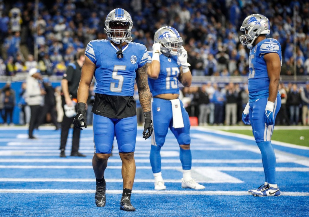 Lions running back David Montgomery during warmups before the NFC wild card game