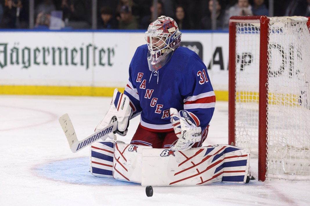 NHL: Stanley Cup Playoffs-Carolina Hurricanes at New York Rangers New York Rangers goaltender Igor Shesterkin makes a save against the Carolina Hurricanes in game five of the 2024 Stanley Cup Playoffs.