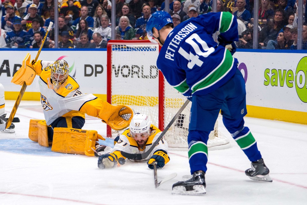 NHL: Stanley Cup Playoffs-Nashville Predators at Vancouver Canucks elias pettersson vancouver canucks
