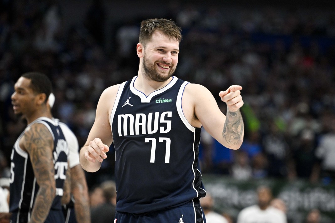 NBA: Playoffs-Minnesota Timberwolves at Dallas Mavericks Dallas Mavericks guard Luka Doncic points to the crowd during a game against the Minnesota Timberwolves in the2024 NBA playoffs.