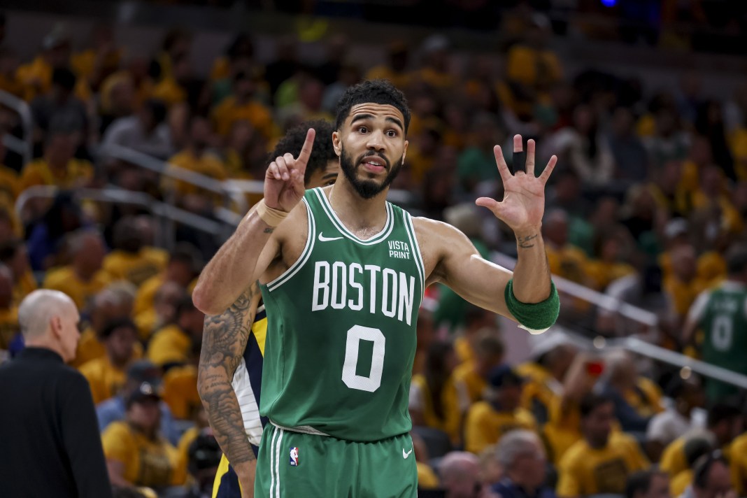 NBA: Playoffs-Boston Celtics at Indiana Pacers Celtics' Jayson Tatum signals a play in the 2024 NBA playoffs against the Pacers.