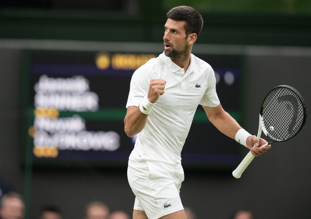 Tennis: Wimbledon Novak Djokovic celebrates a big point against Jannik Sinner at Wimbledon in 2023.
