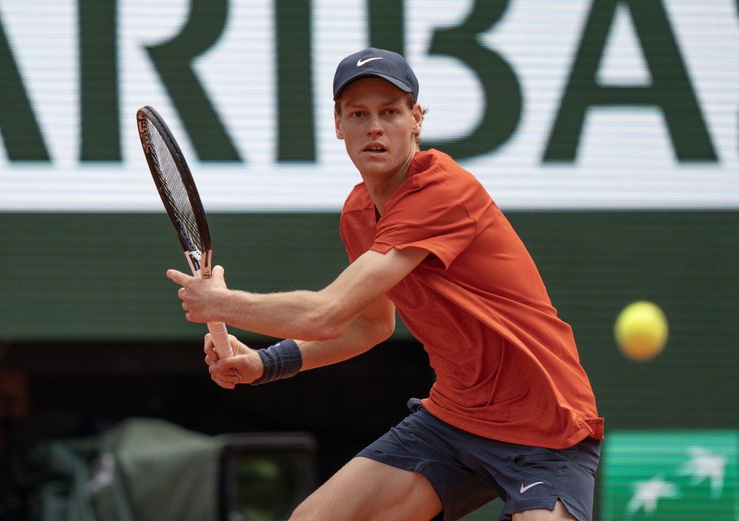 Tennis: French Open Jannik Sinner prepares to hit a forehand in his match against Grigor Dimitrov at the 2024 French Open.