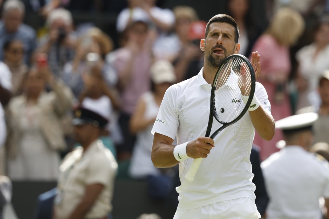 Tennis: Wimbledon Novak Djokovic gestures to the crowd after a win over Jacob Fearnley at Wimbledon.