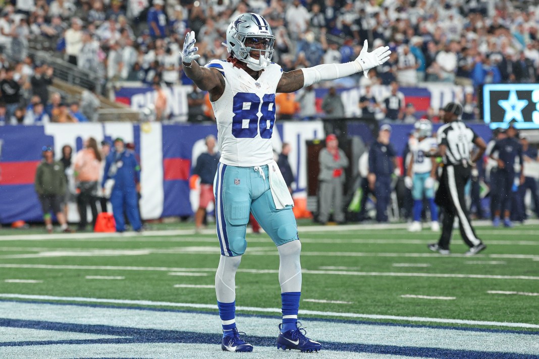 Dallas Cowboys wide receiver CeeDee Lamb (88) celebrates after a touchdown during the second half of the game against the New York Giants at MetLife Stadium in East Rutherford, New Jersey, on September 10, 2023.