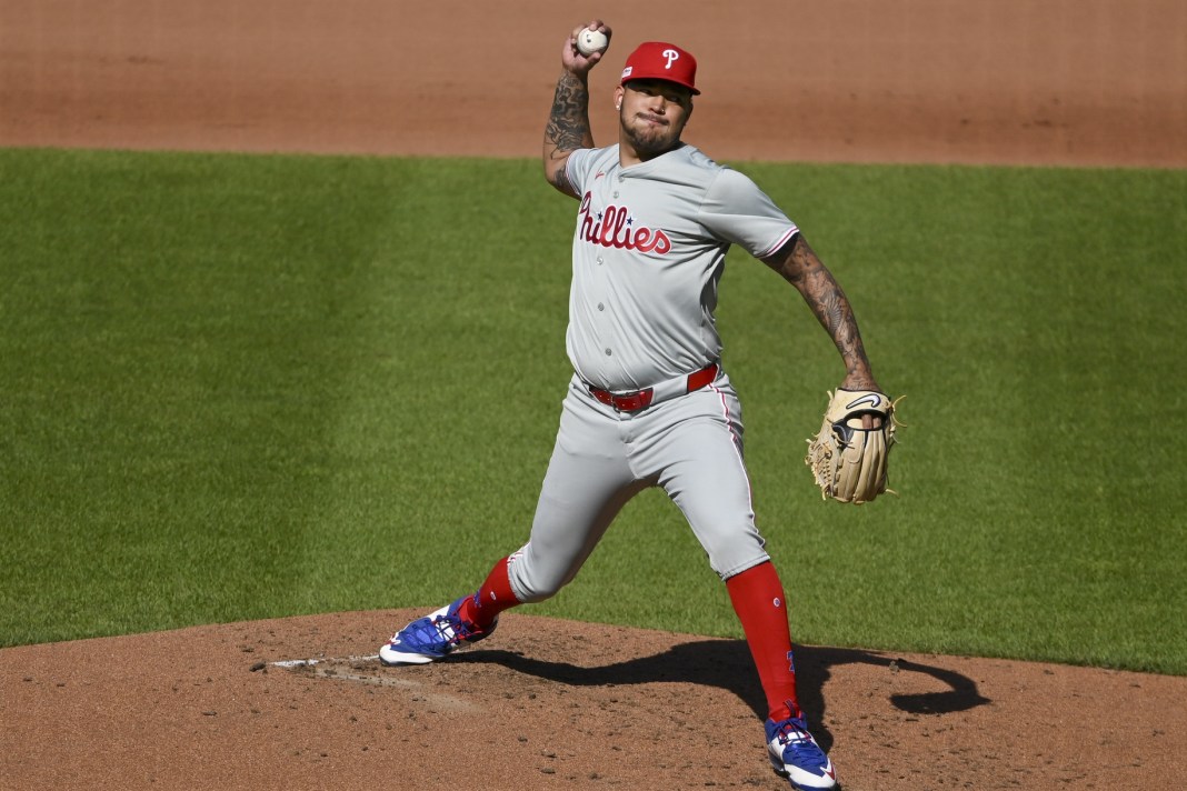 Philadelphia Phillies pitcher Taijuan Walker (99) delivers a pitch during the fourth inning of the game against the Baltimore Orioles at Oriole Park at Camden Yards in Baltimore, Maryland, on June 15, 2024.
