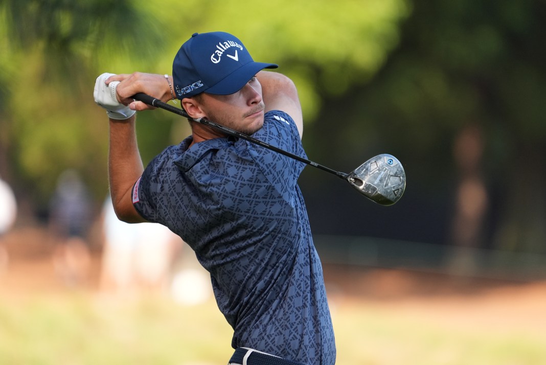 Nicolai Hojgaard plays his shot from the second tee box during the first round of the U.S. Open golf tournament in Pinehurst, North Carolina, on June 13, 2024.