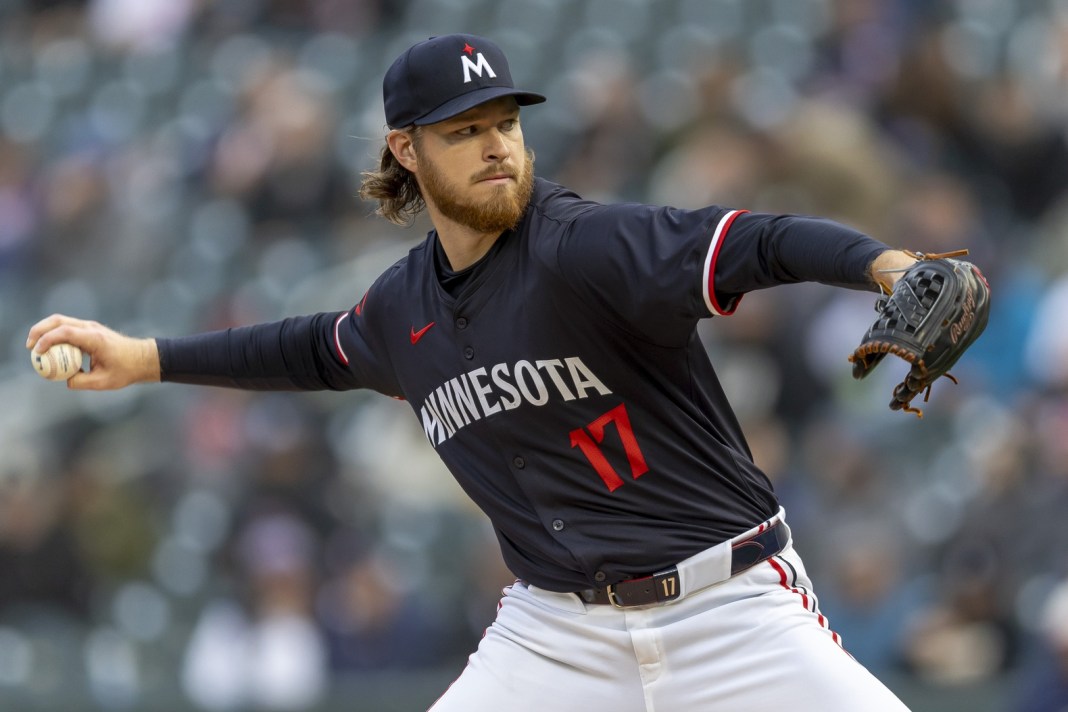 Minnesota Twins starting pitcher Bailey Ober (17) delivers a pitch against the Los Angeles Dodgers in the first inning at Target Field on April 8, 2024.