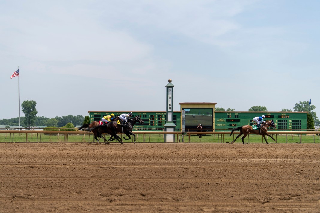 Lamutanaatty places first in race two as the Churchill Downs Spring Meet restarted at Ellis Park in Henderson, Kentucky, after racing at the Louisville track was suspended following the deaths of a dozen horses in six weeks on June 10, 2023.