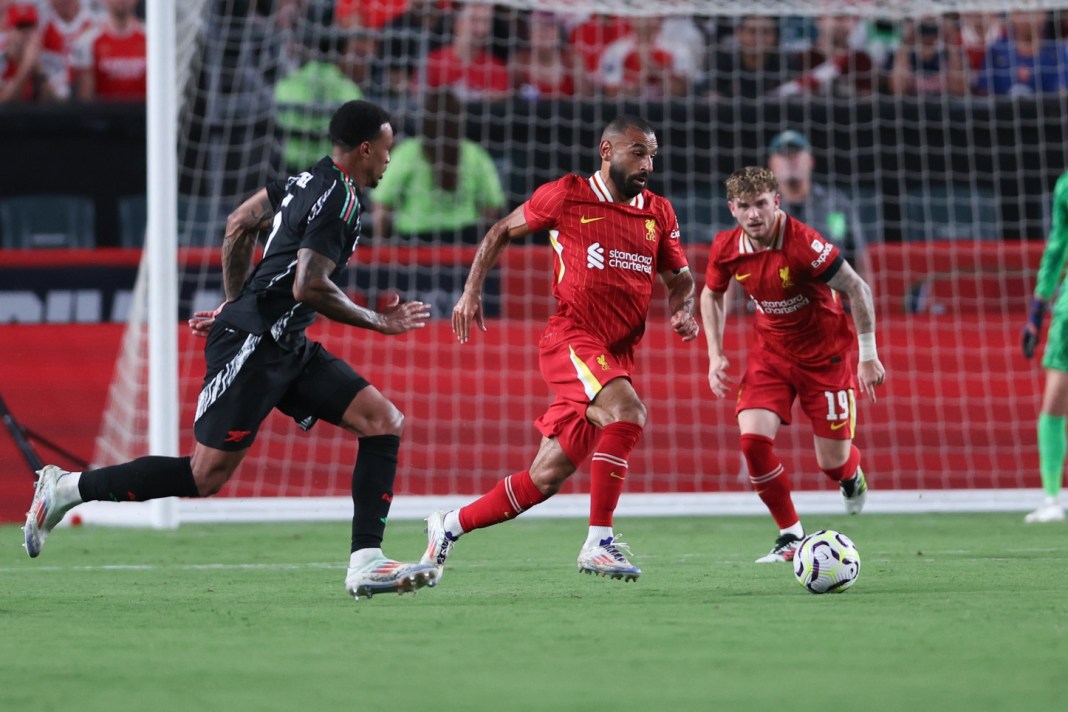 Liverpool forward Mohamed Salah (11) controls the ball against Arsenal during the second half at Lincoln Financial Field on July 31, 2024.