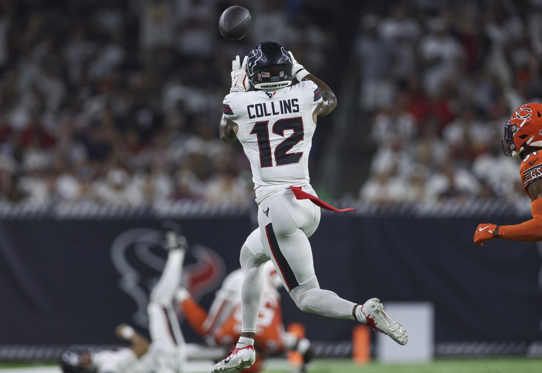 Houston Texans wide receiver Nico Collins (12) makes a reception during the second quarter against the Chicago Bears at NRG Stadium on September 15, 2024.
