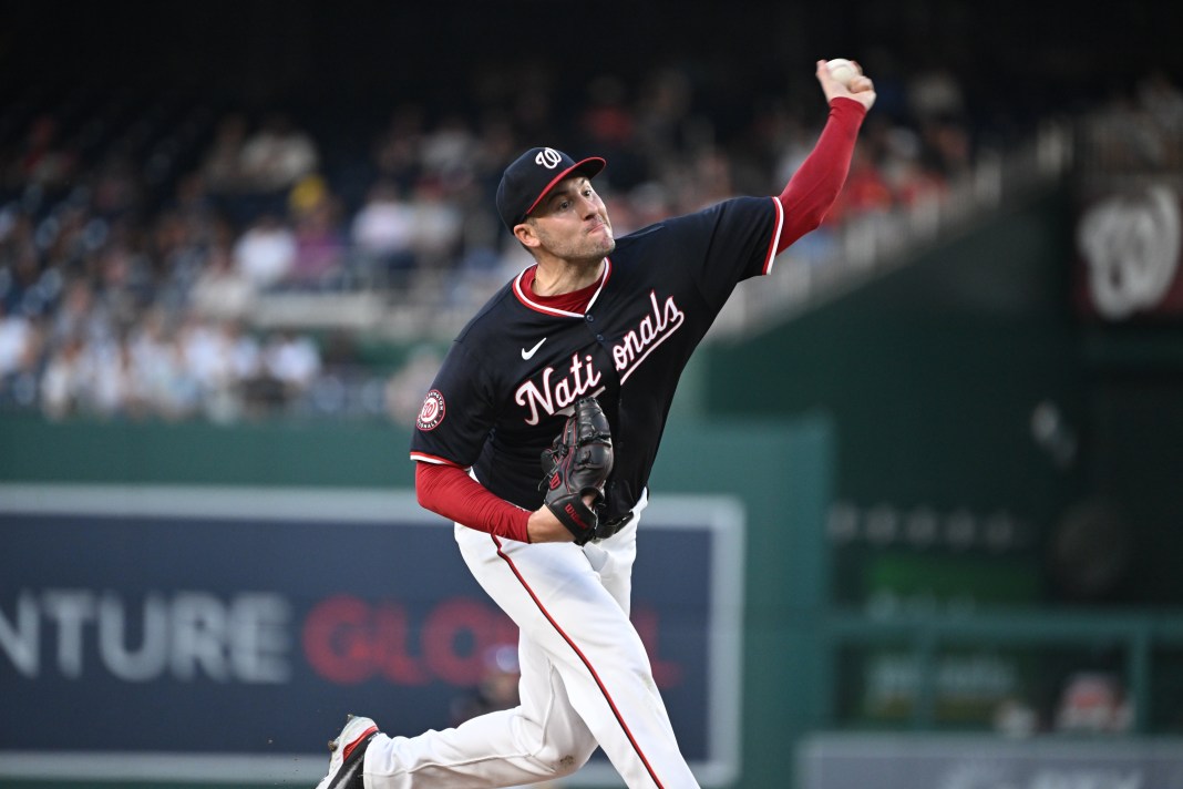 Washington Nationals starting pitcher Patrick Corbin (46) delivers a pitch during the third inning of the game against the New York Yankees at Nationals Park on August 27, 2024.