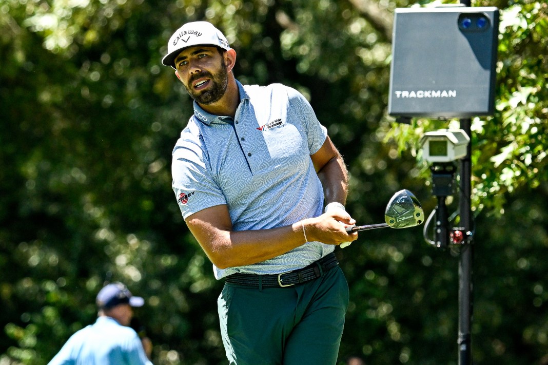 Erik van Rooyen observes his shot during the third round of the FedEx St. Jude Championship golf tournament at TPC Southwind in Memphis, Tennessee, on August 17, 2024.