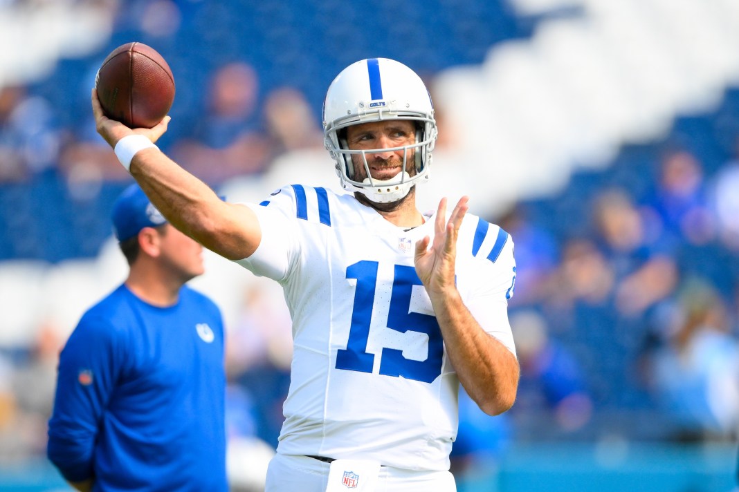 NFL: Indianapolis Colts at Tennessee Titans Colts quarterback Joe Flacco warms up against the Titans during the 2024 NFL season.