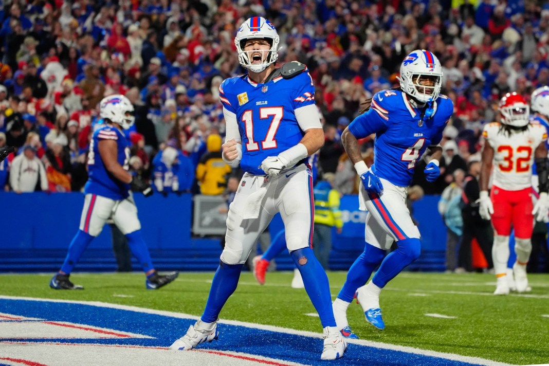 NFL: Kansas City Chiefs at Buffalo Bills Bills superstar Josh Allen celebrates a touchdown against the Chiefs during the 2024 NFL season.
