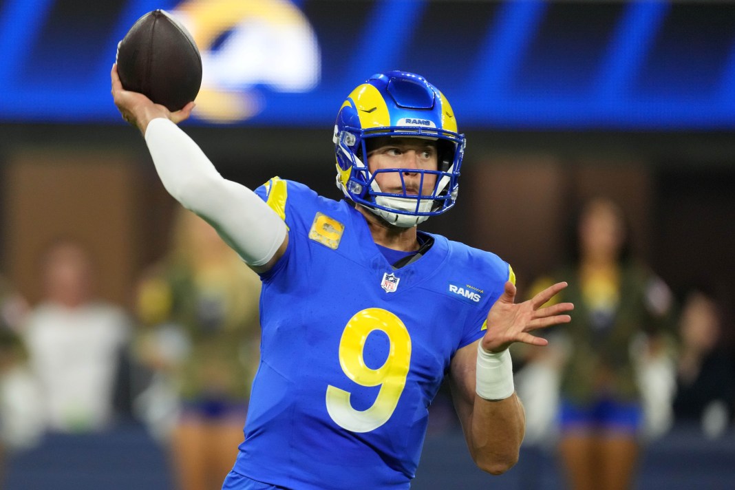 Los Angeles Rams quarterback Matthew Stafford throws the ball against the Miami Dolphins