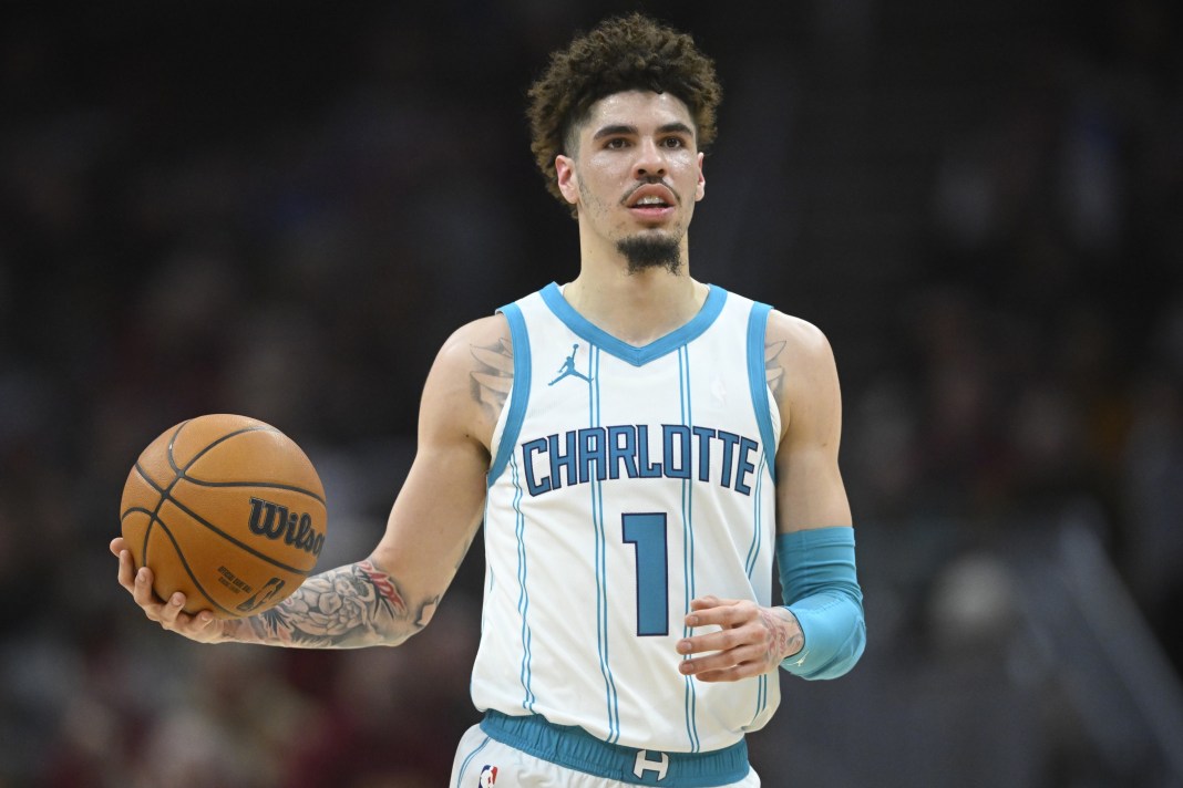 NBA: Charlotte Hornets at Cleveland Cavaliers Hornets guard LaMelo Ball looks to make a play against the Cavaliers during the 2024-25 NBA season.