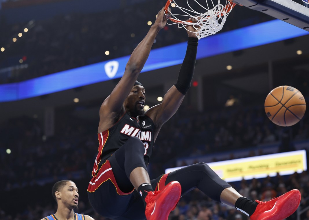 NBA: Miami Heat at Oklahoma City Thunder Heat star Bam Adebayo dunks against the Thunder during the 2024-25 NBA season.