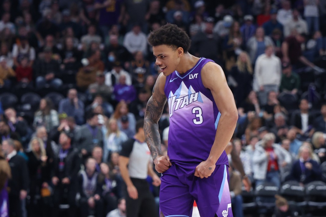 NBA: Houston Rockets at Utah Jazz Jazz guard Keyonte George celebrates a big shot against the Rockets during the 2024-25 NBA season.