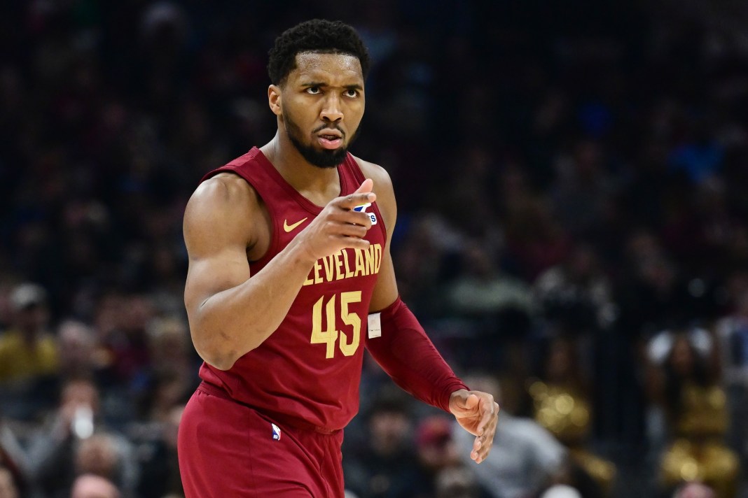 NBA: Memphis Grizzlies at Cleveland Cavaliers Cavaliers star Donovan Mitchell reacts to a play against the Grizzlies during the 2024-25 NBA season.