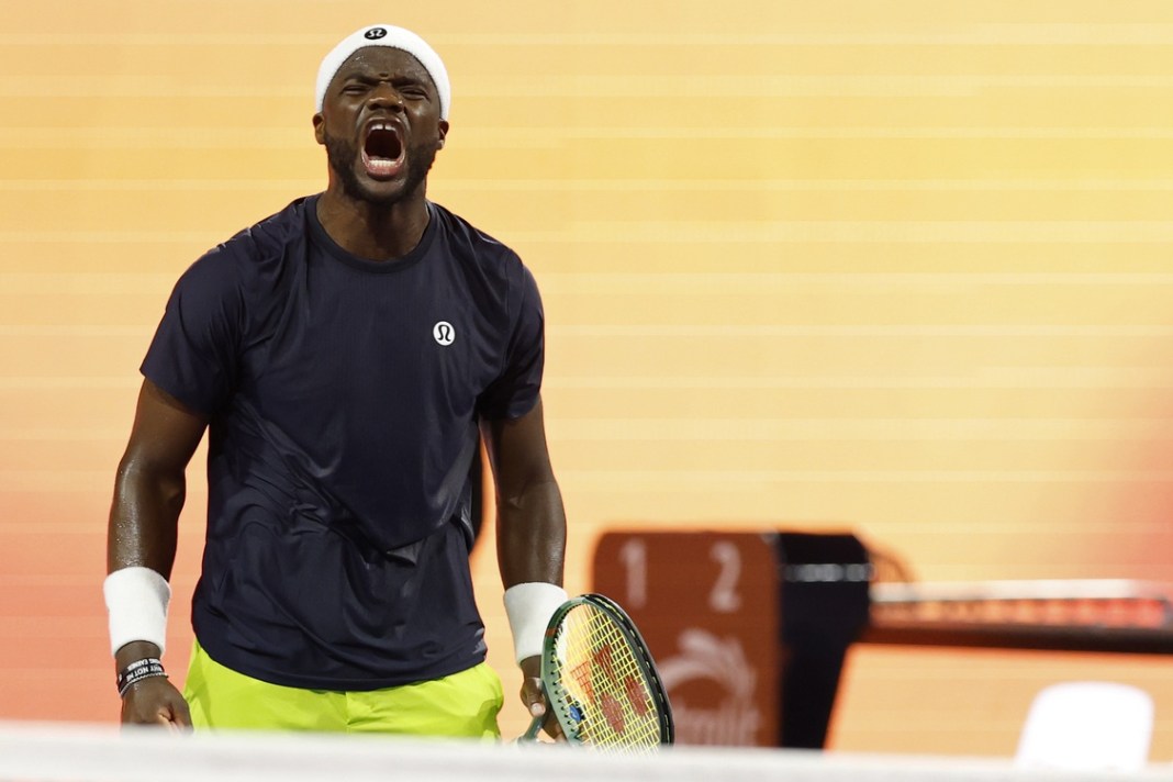 Tennis: Miami Open Frances Tiafoe reacts to a big win over Alejandro Davidovich Fokina at the 2025 Miami Open.