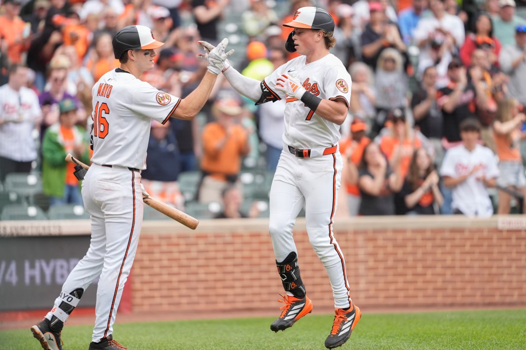 MLB: Kansas City Royals at Baltimore Orioles Coby Mayo and Jackson Holliday, Baltimore Orioles
