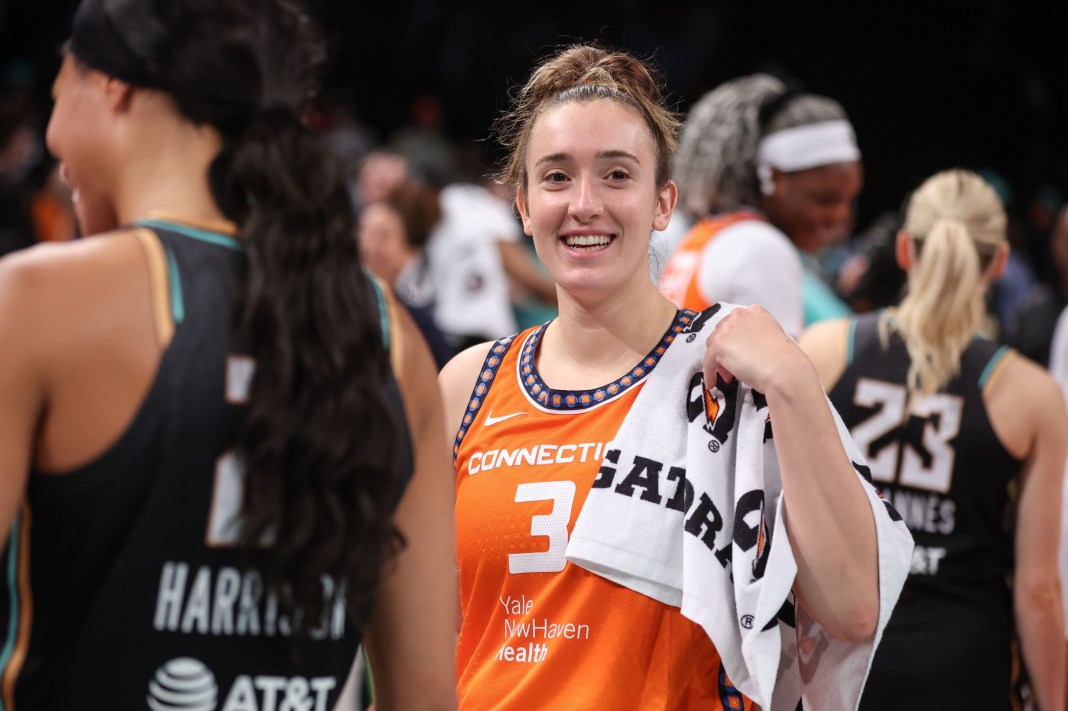 Connecticut Sun guard Marina Mabrey (3) at Barclays Center in Brooklyn, NY, on May 9, 2025.