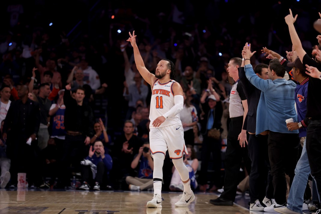 NBA: Playoffs-Boston Celtics at New York Knicks Knicks star Jalen Brunson celebrates a made 3 against the Celtics during the 2024-25 NBA Playoffs.