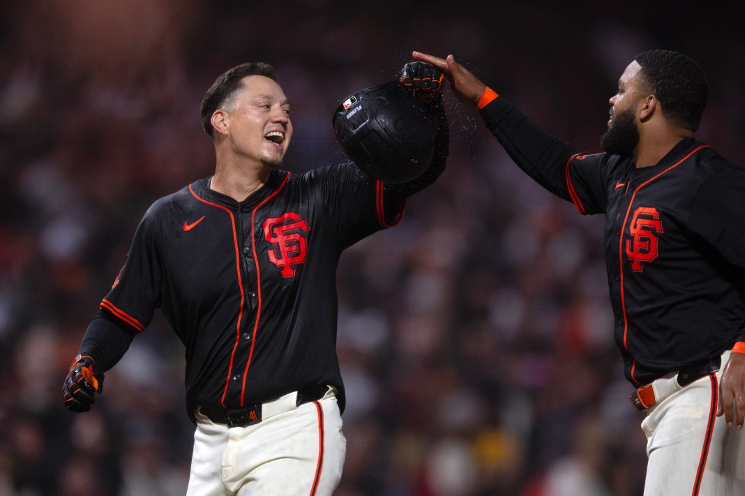 MLB: Athletics at San Francisco Giants San Francisco Giants designated hitter Wilmer Flores (left) and Heliot Ramos celebrate their extra-inning win over the Athletics at Oracle Park in San Francisco, California, on May 17, 2025.