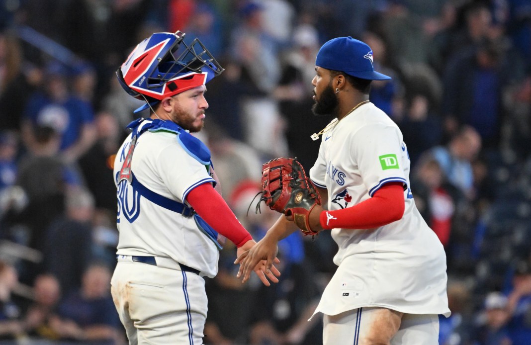 MLB: Tampa Bay Rays at Toronto Blue Jays Toronto Blue Jays catcher Alejandro Kirk (30) celebrates with first baseman Vladimir Guerrero Jr. (27) after a win over the Tampa Bay Rays at Rogers Centre in Toronto, Ontario, on May 14, 2025.