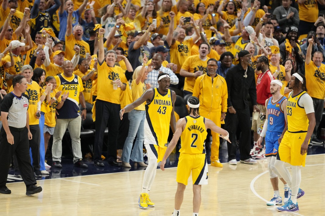 NBA: Finals-Oklahoma City Thunder at Indiana Pacers The Pacers react to a play during a Game 6 meeting with the Thunder in the 2024-25 NBA Finals.