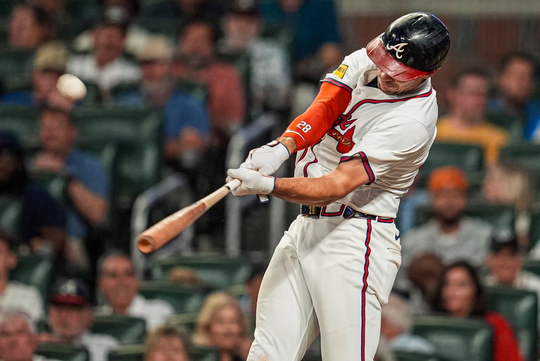 MLB: New York Mets at Atlanta Braves Atlanta Braves first baseman Matt Olson (28) hits a home run against the New York Mets during the seventh inning at Truist Park in Cumberland, Georgia, on June 18, 2025.