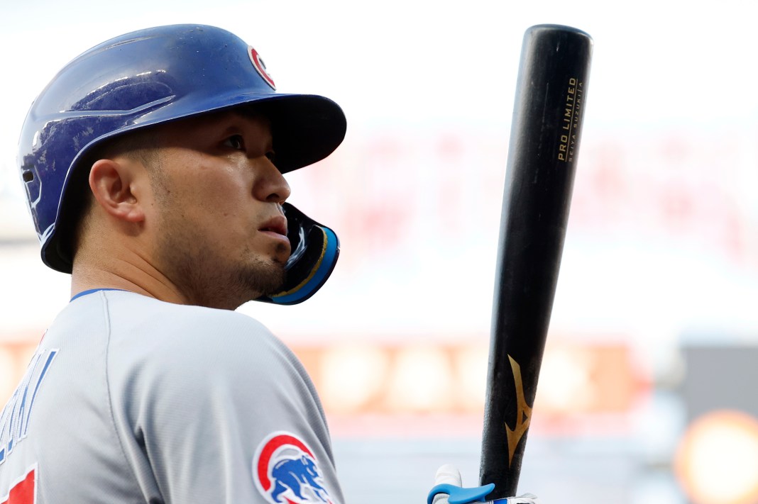 Chicago Cubs outfielder Seiya Suzuki (27) stands in the on-deck circle during the first inning of the game against the Washington Nationals at Nationals Park in Washington, D.C., on June 4, 2025.