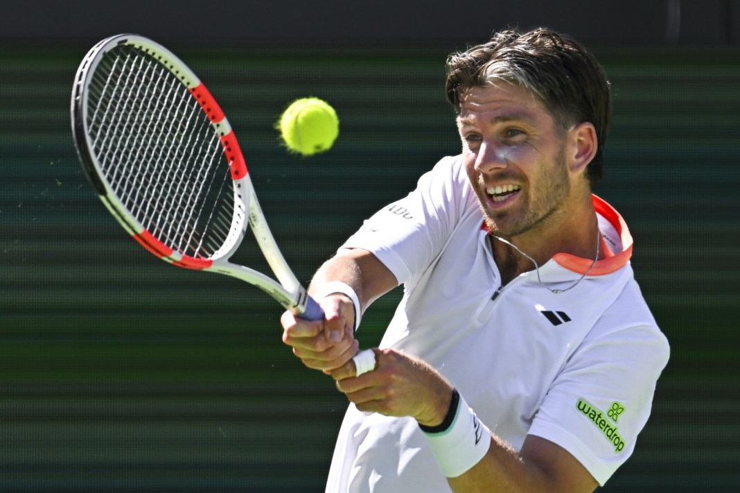 Cam Norrie hits a backhand at the 2025 BNP Paribas Open in Indian Wells.
