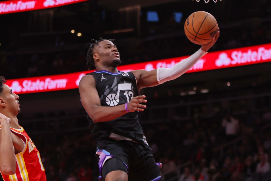 NBA: Utah Jazz at Atlanta Hawks Jazz guard Isaiah Collier goes for a layup against the Hawks during the 2024-25 NBA season.