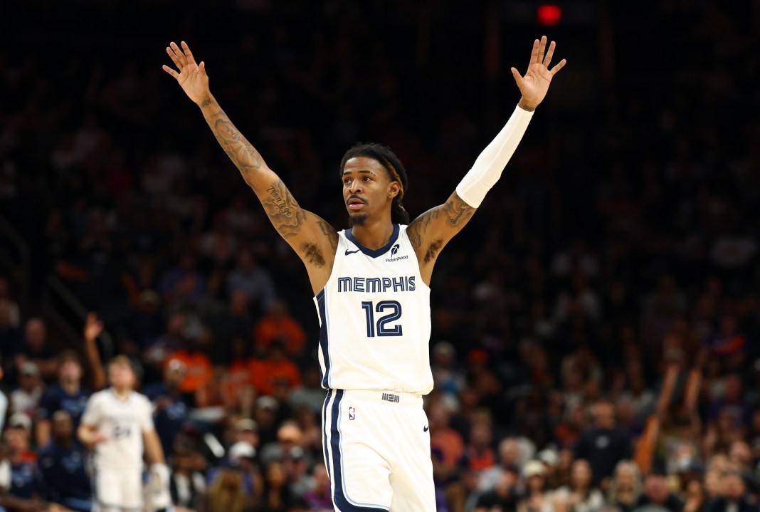 Grizzlies star Ja Morant celebrates a win over the Suns during the 2025-26 NBA season.