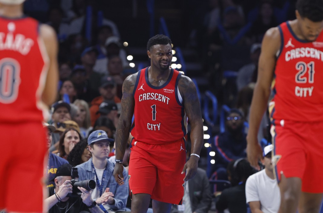 NBA: New Orleans Pelicans at Oklahoma City Thunder Pelicans star Zion Williamson reacts to a call against the Thunder during the 2025-26 NBA season.